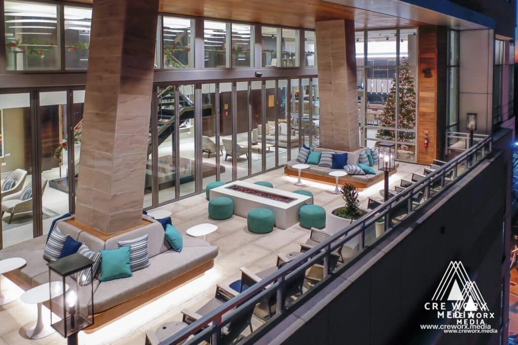 Covered sky lounge terrace at Modera Buckhead